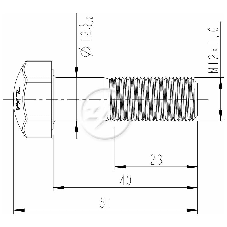 Kit 50 Parafuso da Esteira M12-1,0 x 40 x CH19 - (2)