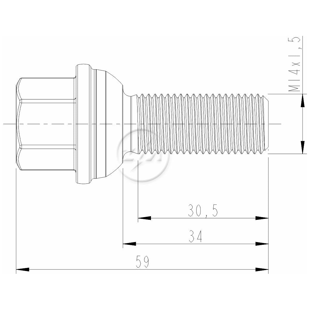 Kit 30 Parafuso de Roda M14-1,5 x 34/59 x CH19 - (2)