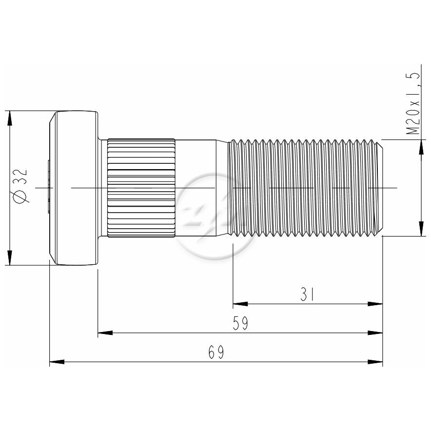 Kit 25 Parafuso de Roda M20-1,5 x 59/69 - ZM - 30.020.08 - (2)
