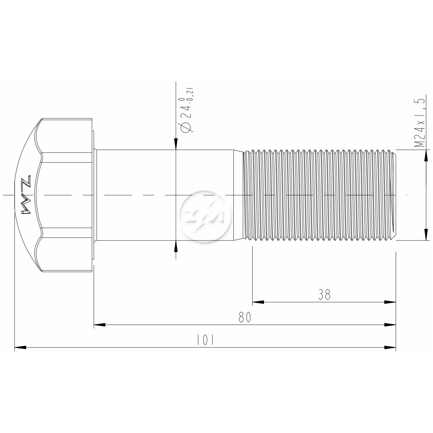 Kit 15 Parafuso da Esteira M24-1,5 x 80 - ZM - 30.024.54 - (2)
