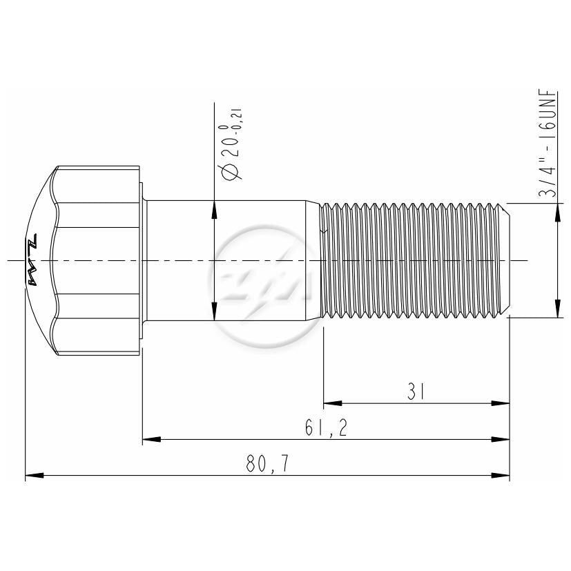 Kit 25 Parafuso da Esteira 3/4"-16UNF x 2,13/32" - (2)