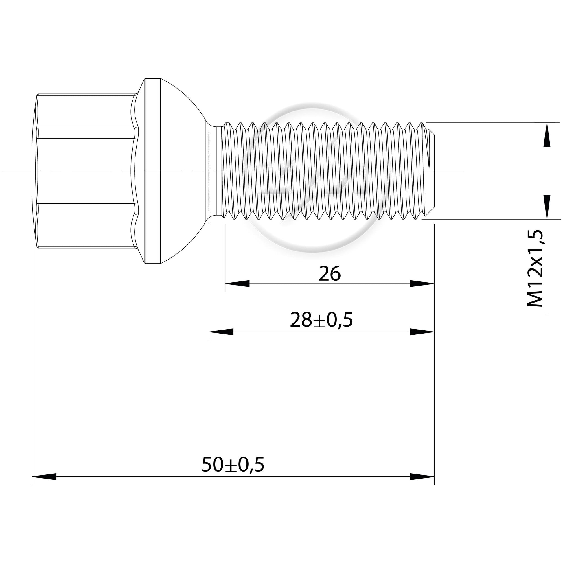 Kit 50 Parafuso de Roda M12-1,5 x 28/50 x CH17 - (2)