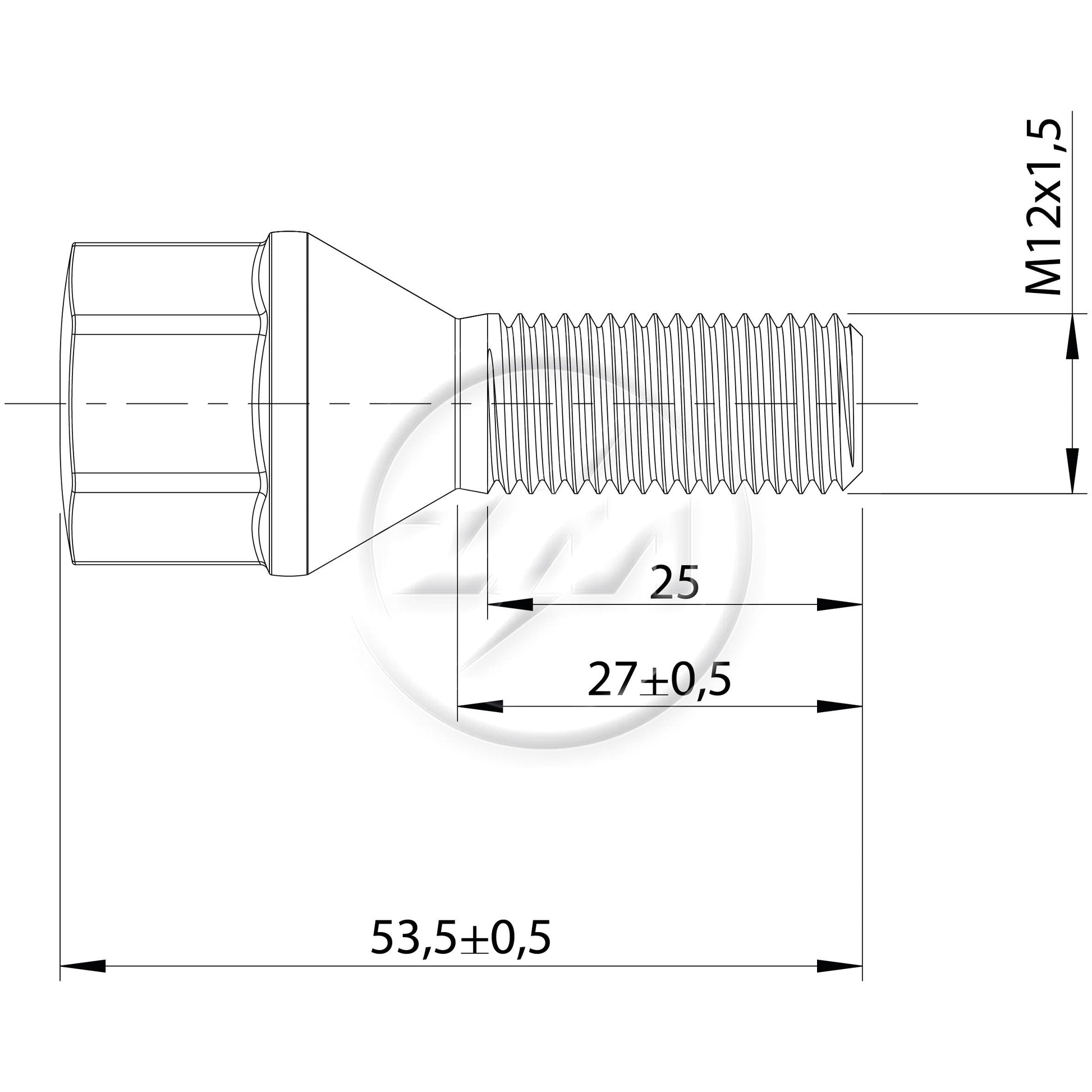 Kit 50 Parafuso de Roda M12-1.5 x 27/53,5 x CH19 - (2)