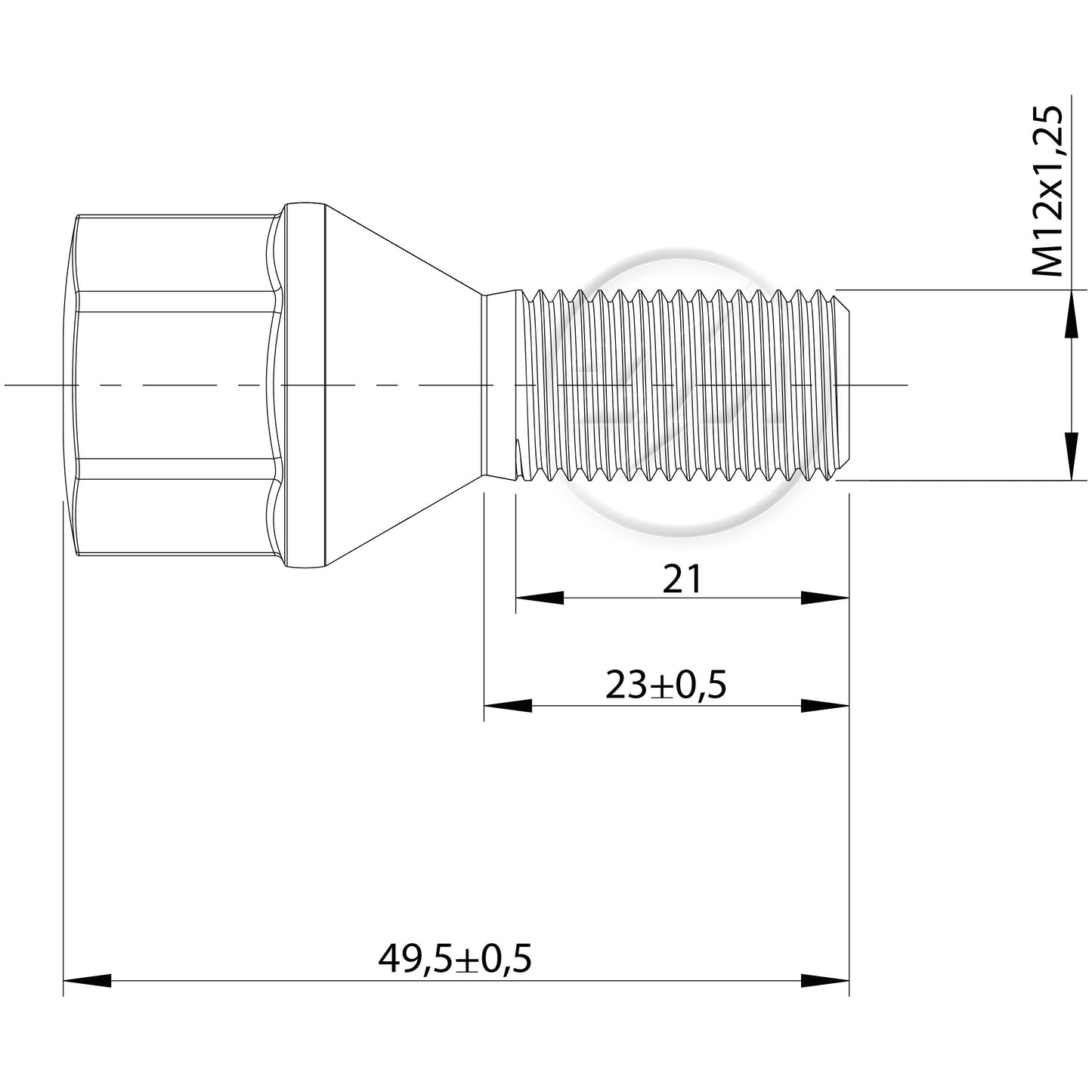 Kit 50 Parafuso de Roda M12-1,25 x 23/49,5 x CH19 - (2)