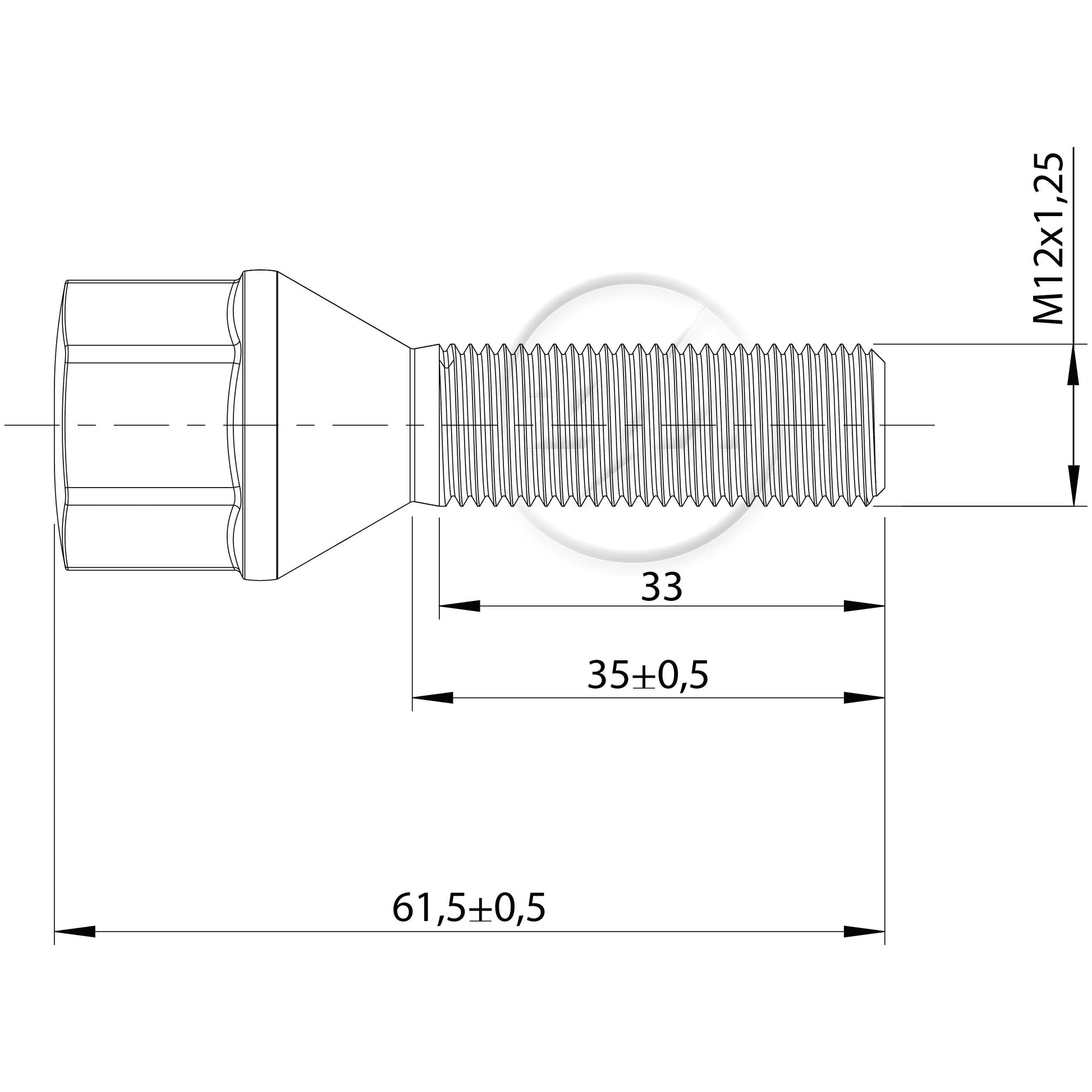 Kit 50 Parafuso de Roda M12-1,25 x 35/61,5 x CH19 - (2)