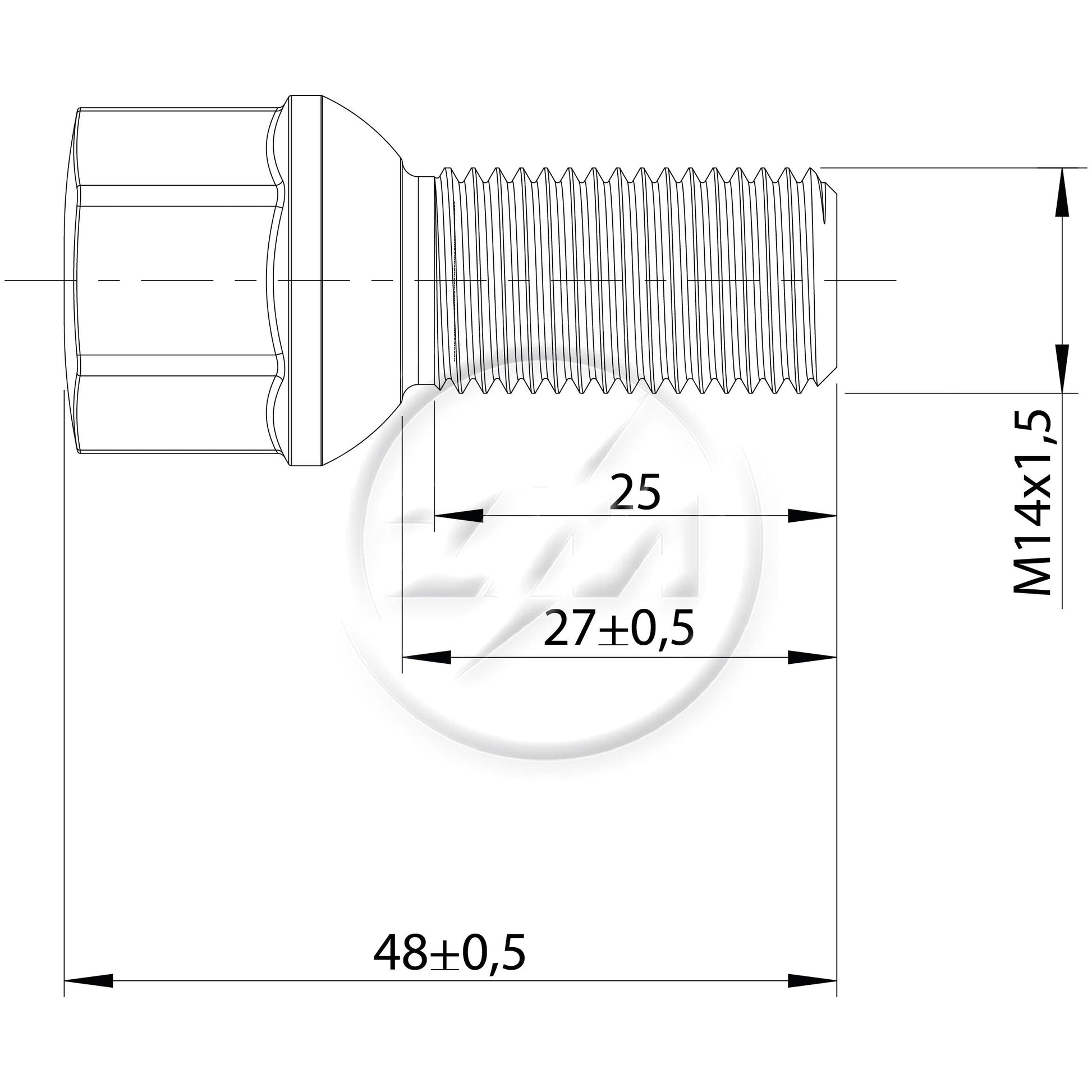 Kit 50 Parafuso de Roda M14-1,5 x 27/48 x CH19 - (2)