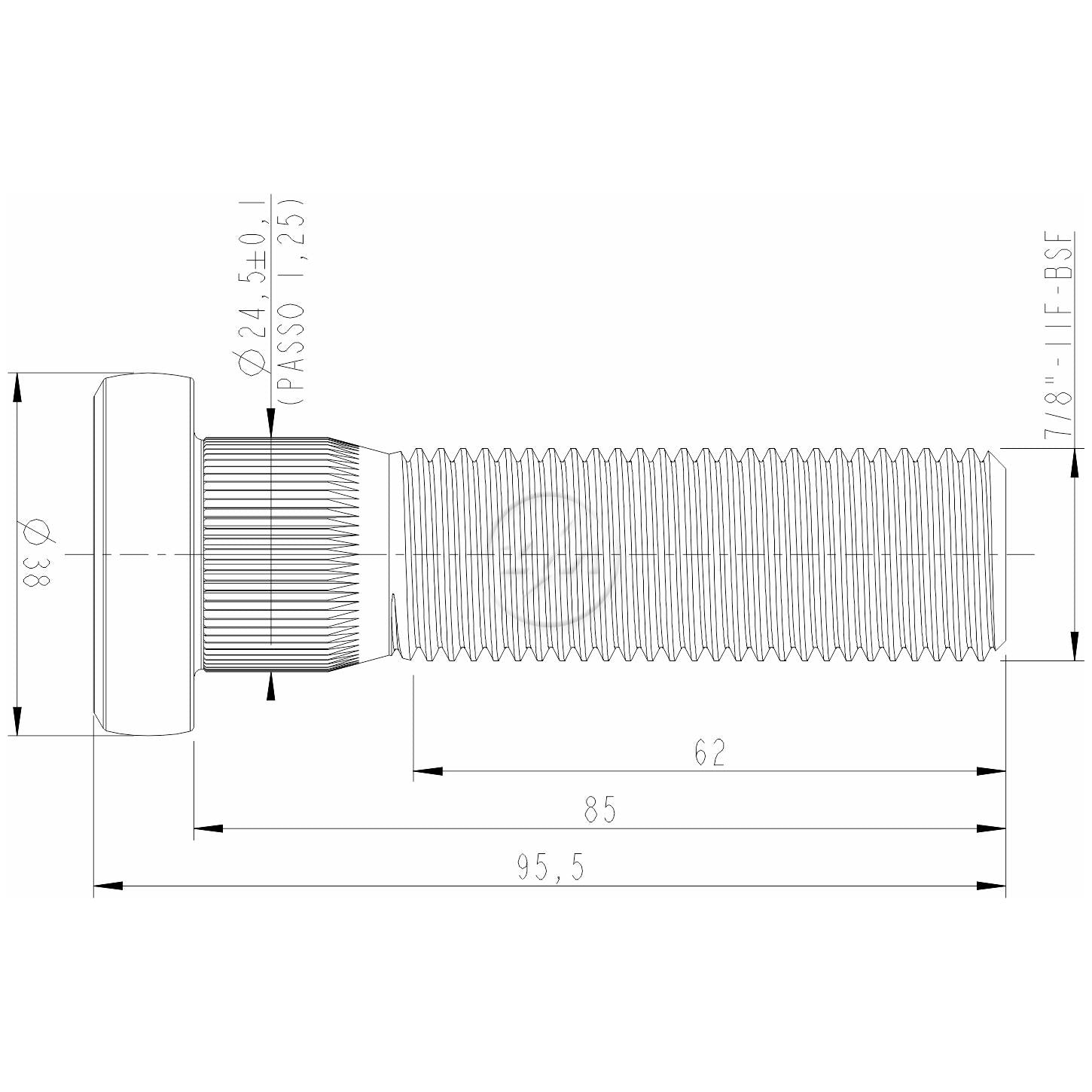 Kit 40 Parafuso de Roda 7/8"-11BSF x 85/95,5 - (2)