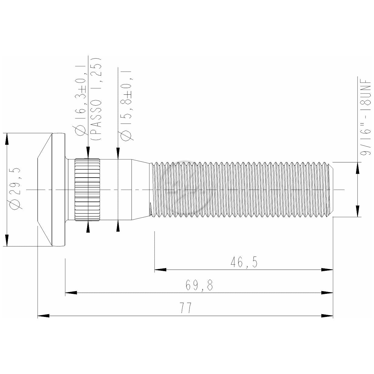 Kit 30 Parafuso de Roda 9/16"-18UNF x 69,8/77 - (2)