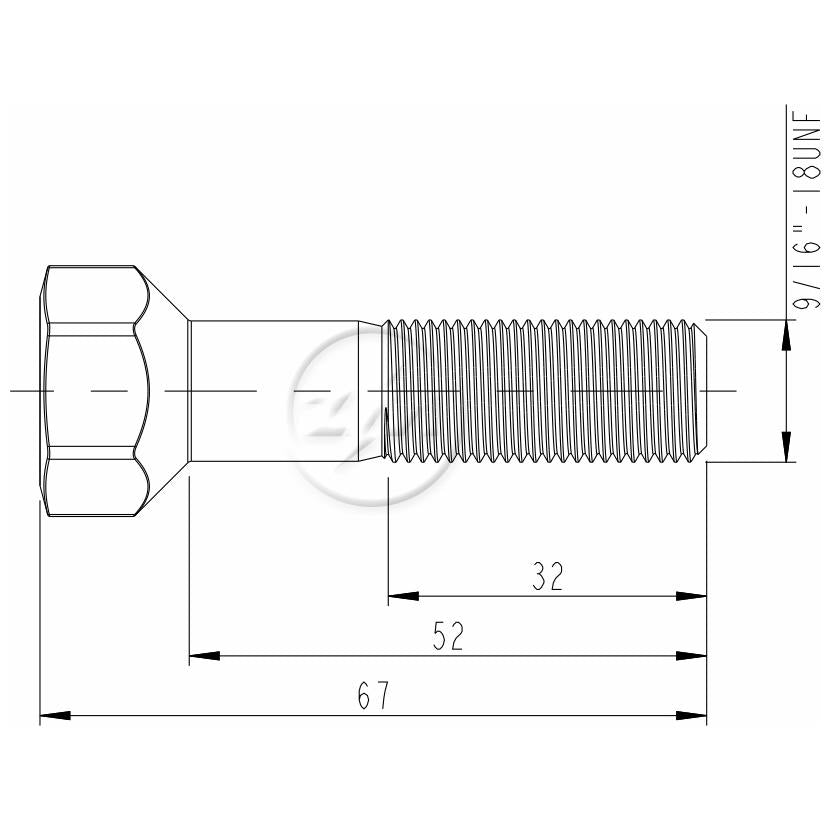 Kit 50 Parafuso Roda 9/16"-18UNF x 52/67 x CH7/8" - (2)