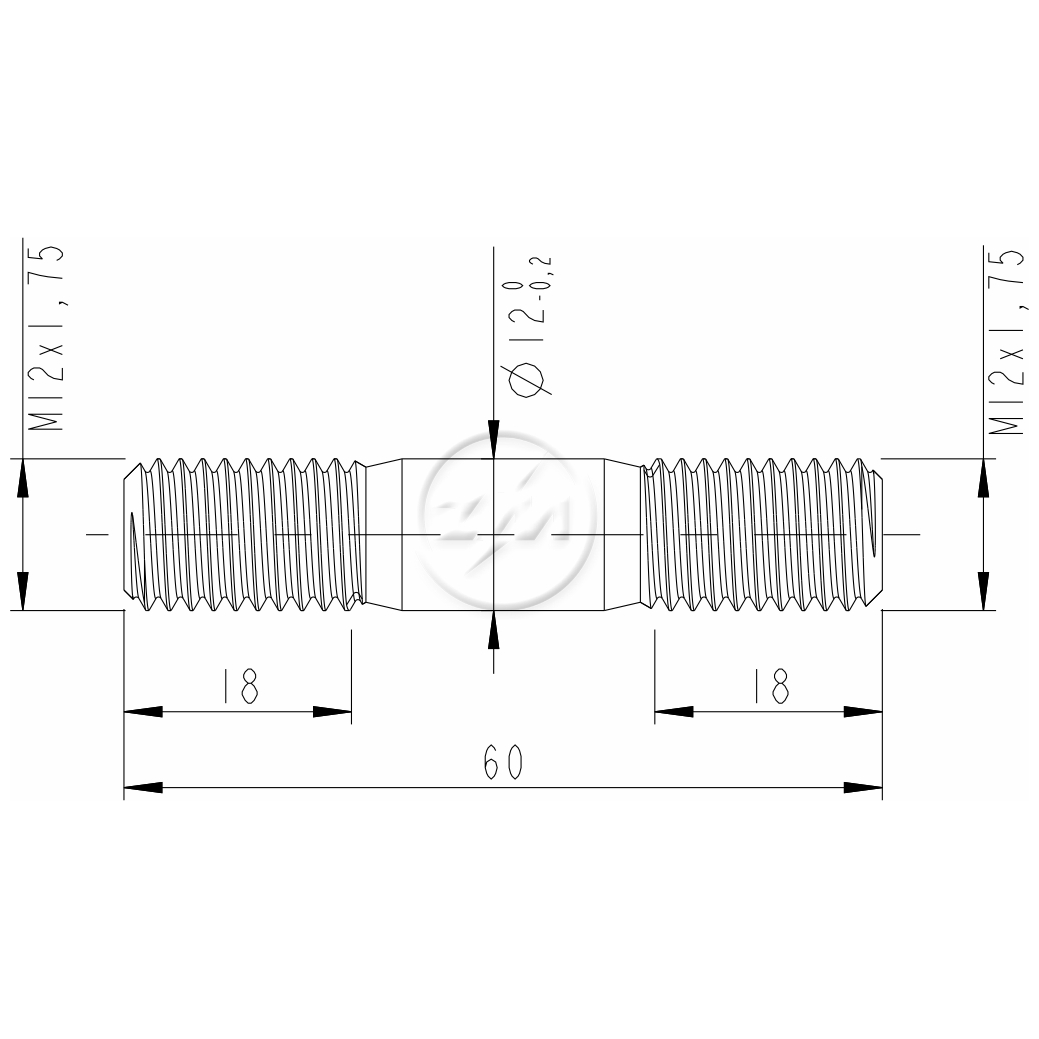 Kit 50 Prisioneiro Roda M12-1,75 X M12-1,75 X 60 - (2)