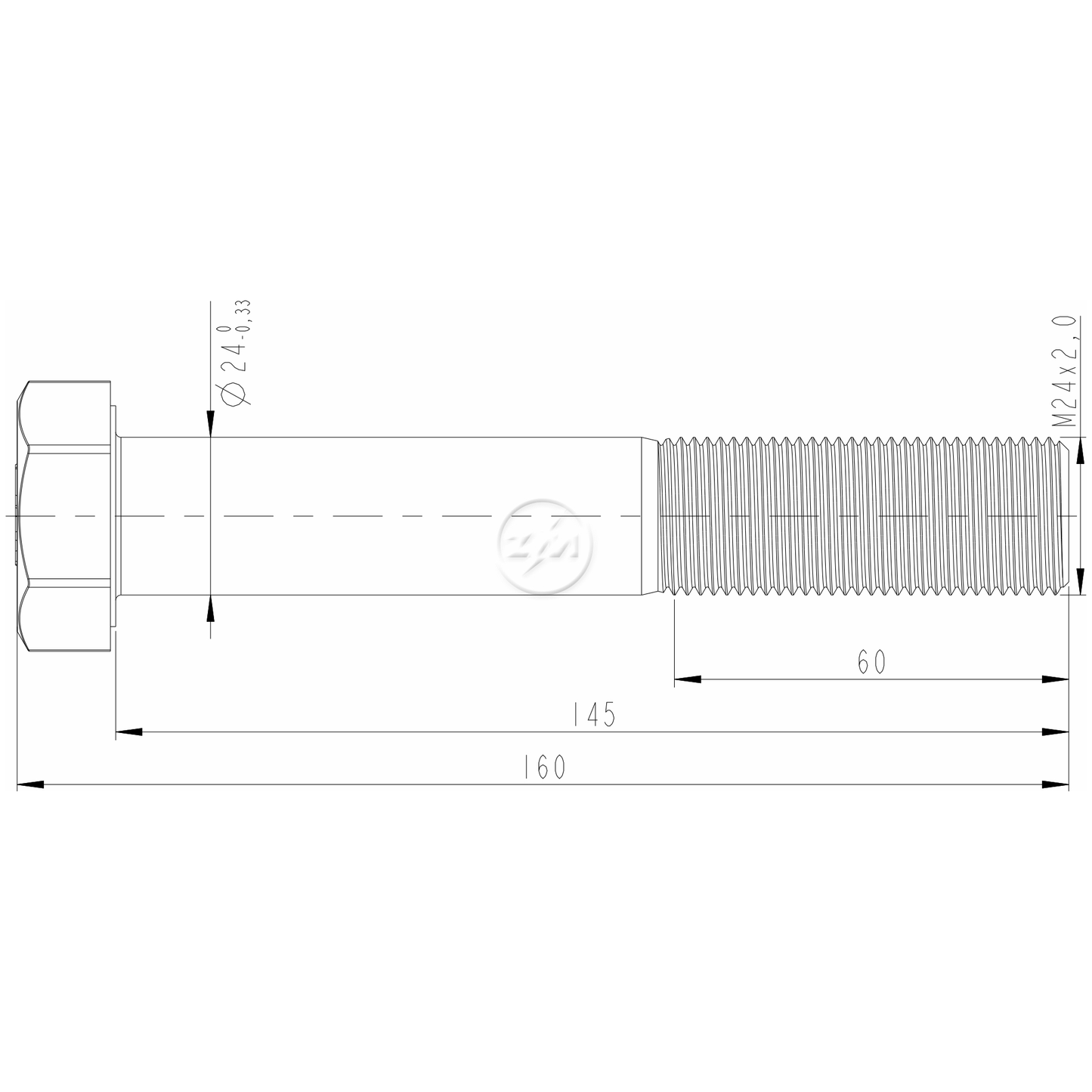 Kit 20 Parafuso Pino Tensor M24-2,0 X 145 X CH36 - (2)