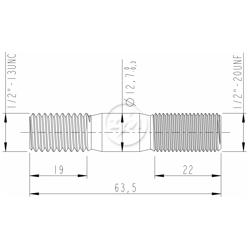 Kit 50 Prisioneiro Roda 1/2"-13UNCx1/2"-20UNFx2,½" - (2)