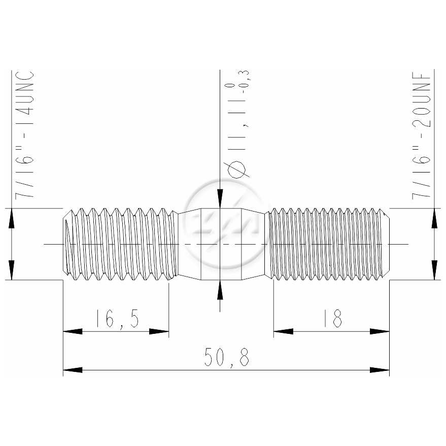Kit 50 Prisioneiro Roda 7/16"-14UNCx7/16"-20UNFx2" - (2)