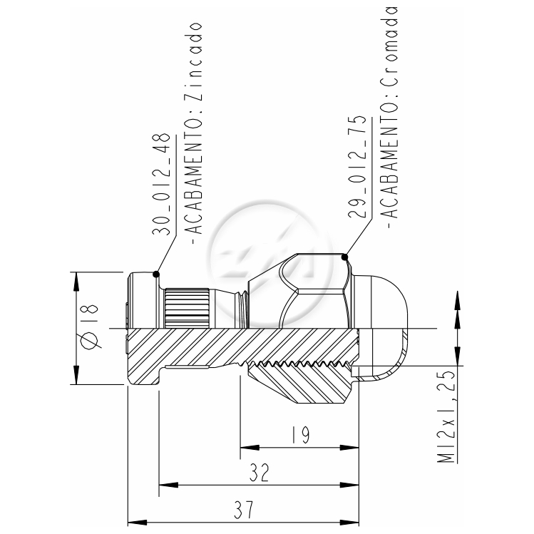 Kit 50 Parafuso Roda M12-1,25x32/37xCH21xH25,5 - ZM - (2)