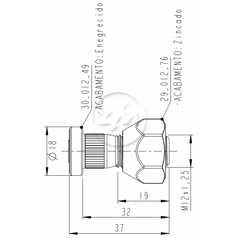 Kit 50 Parafuso Roda M12-1,25x32/37xCH21xH16 - ZM - (2)