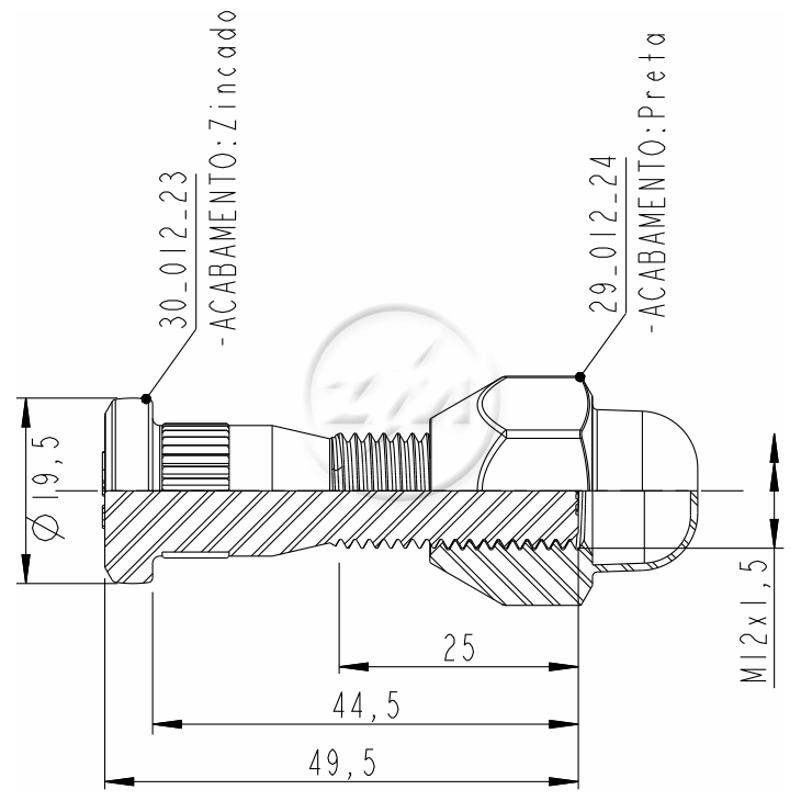 Kit 50 Parafuso Roda M12-1,5x44,5/49,5xCH21 - ZM - 40.012.16 - (2)