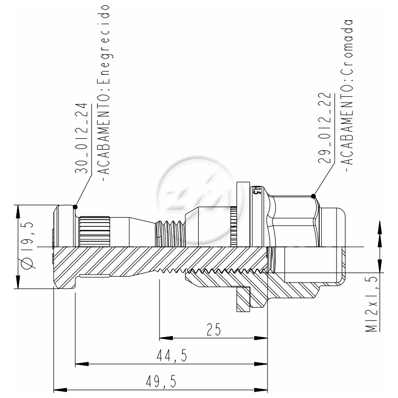 Kit 50 Parafuso Roda M12-1,5x44,5/49,5xCH21 - ZM - 40.012.17 - (2)