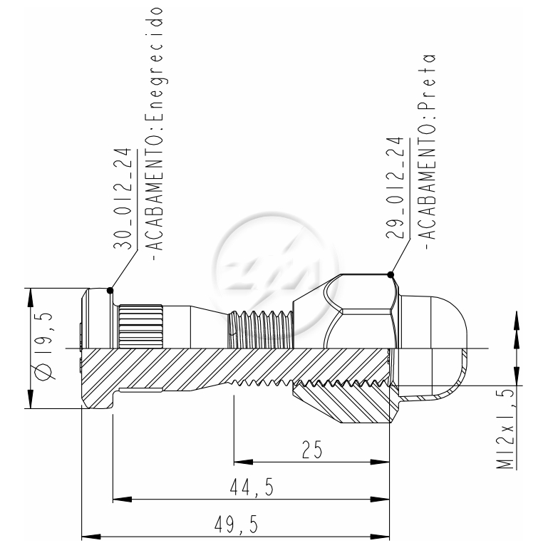 Kit 50 Parafuso Roda M12-1,5x44,5/49,5xCH21 - ZM - 40.012.19 - (2)