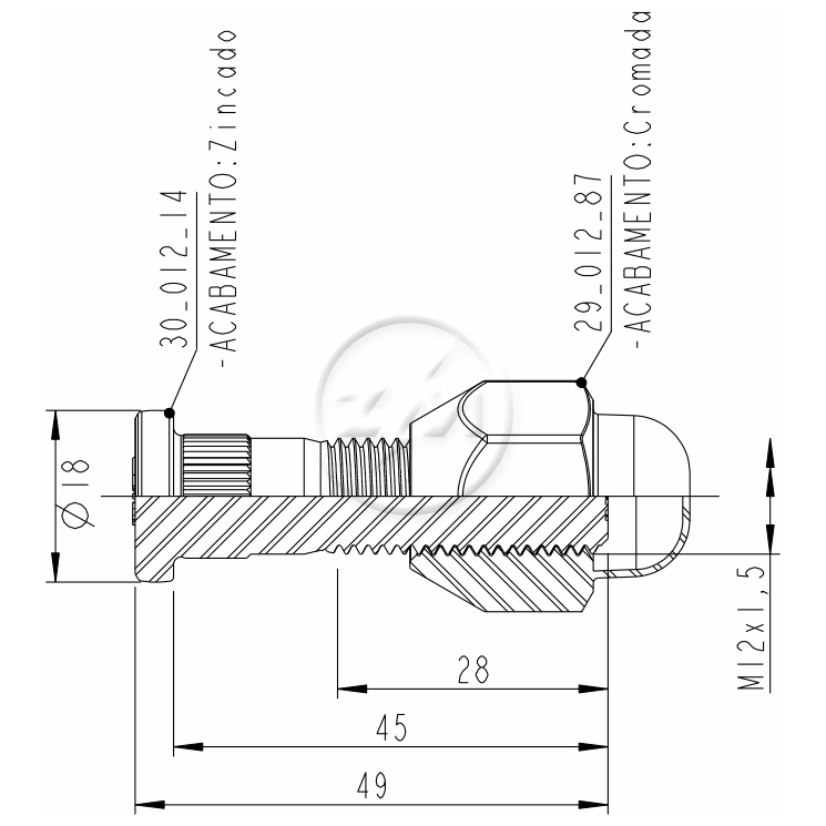 Kit 50 Parafuso Roda M12-1,5x45/49xCH21xH29 - ZM - 40.012.54 - (2)