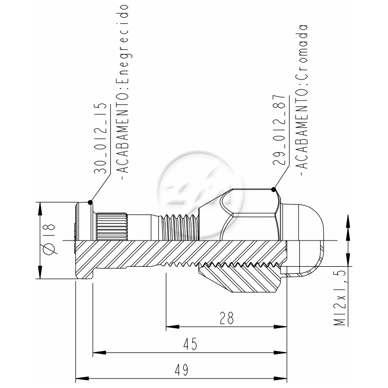 Kit 50 Parafuso Roda M12-1,5x45/49xCH21xH29 - ZM - 40.012.55 - (2)