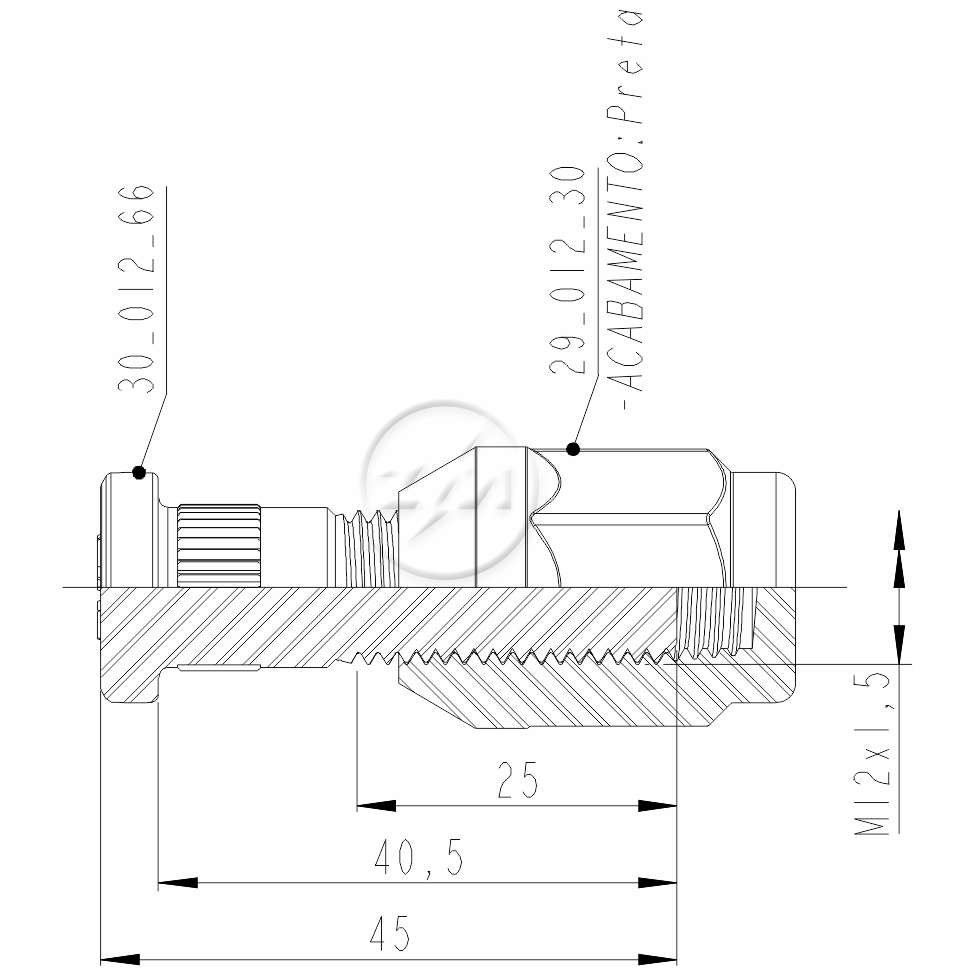 Kit 30 Parafuso Roda M12-1,5x40,5/45xCH19xH31 - ZM - (2)