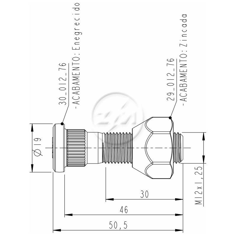 Kit 50 Parafuso Roda M12-1,25x46/50,5xCH21xH16 - ZM - (2)