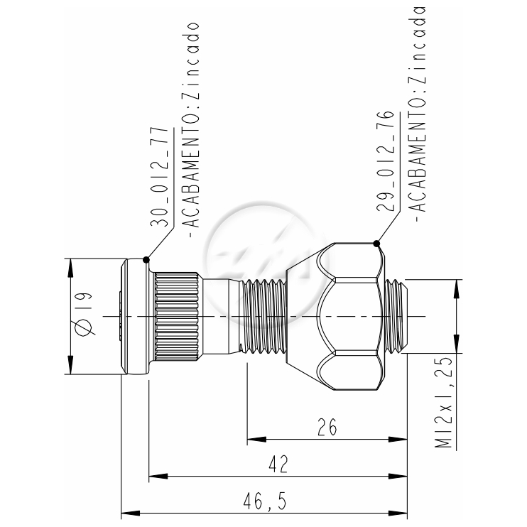 Kit 50 Parafuso Roda M12-1,25x42/46,5xCH21xH16 - ZM - (2)