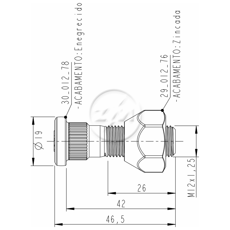 Kit 50 Parafuso Roda M12-1,25x42/46,5xCH21xH16 - ZM - (2)