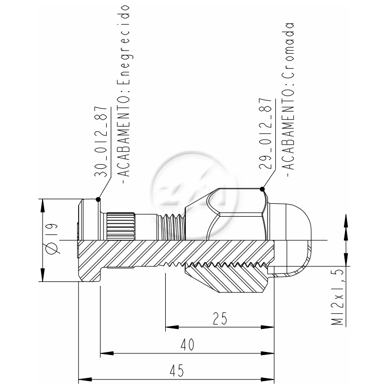 Kit 50 Parafuso Roda M12-1,5x40/45xCH21xH29 - ZM - 40.012.85 - (2)