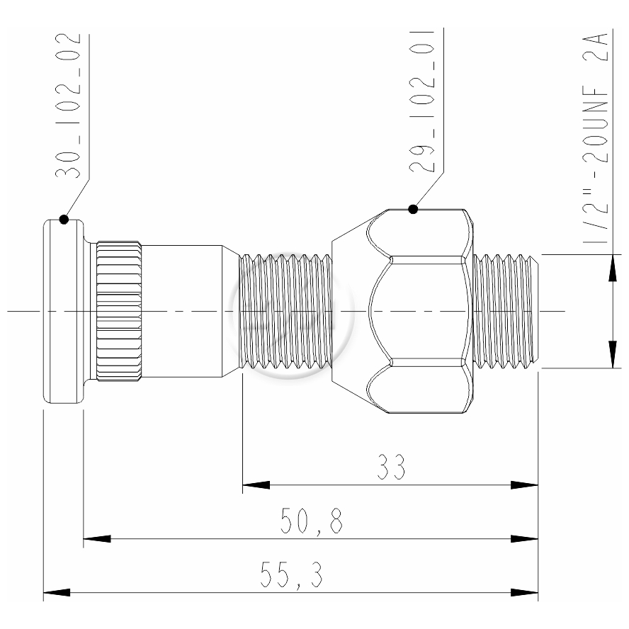 Kit 50 Parafuso Roda 1/2"x50,8/55,3xCH13/16" - ZM - (2)