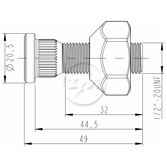 Kit 50 Parafuso Roda 1/2"x44,5/49xCH1.1/16" - ZM - 40.102.42 - (2)