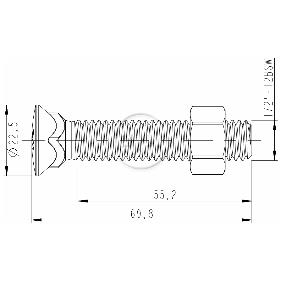 Kit 50 Parafuso para Arados 1/2"-12BSWx2.3/4" - ZM - (2)
