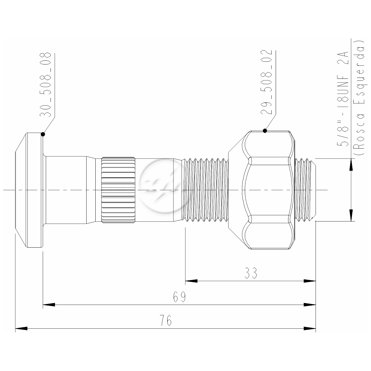 Kit 30 Parafuso Roda 5/8"x69/76xH17 Esquerdo - ZM - (2)