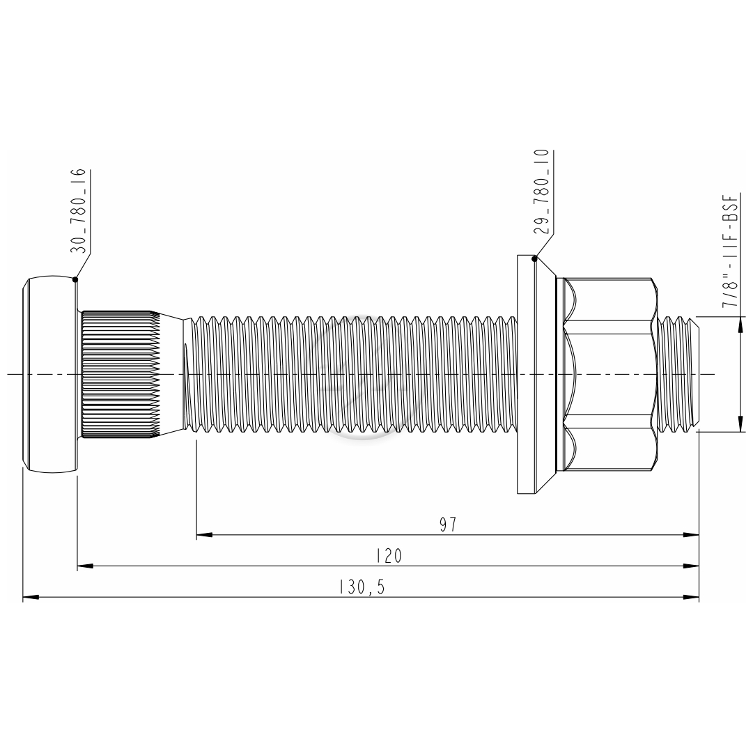 Kit 16 Parafuso Roda 7/8"x120/130,5xCH1.5/16" - ZM - (2)