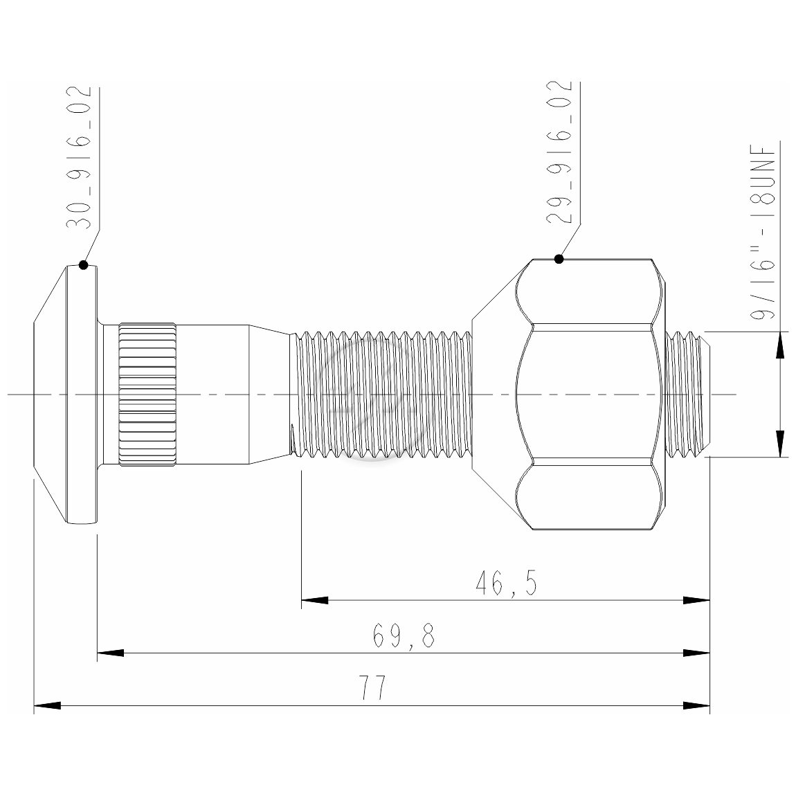 Kit 30 Parafuso Roda 9/16"x69,8/77xCH1.1/16" - ZM - (2)