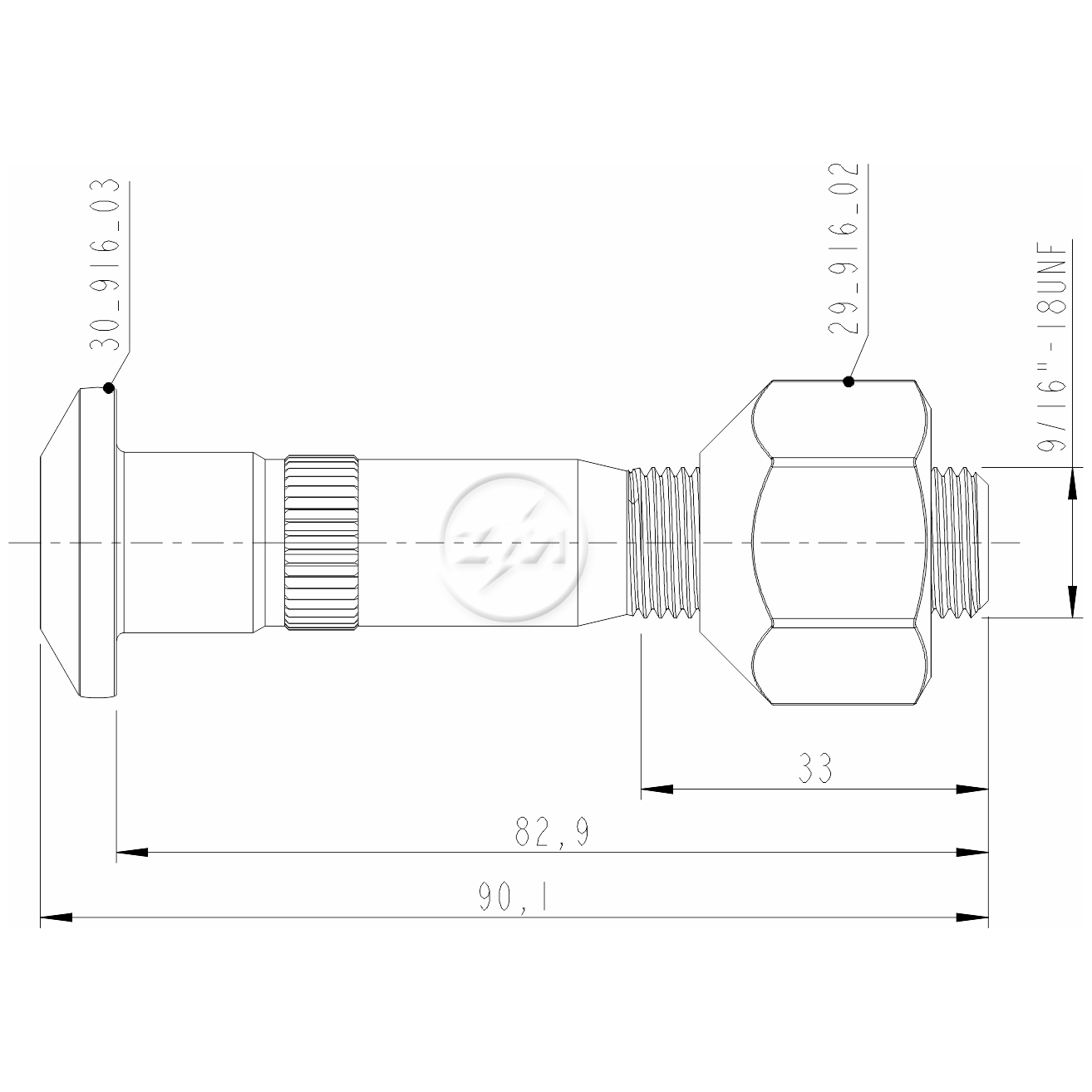 Kit 20 Parafuso Roda 9/16"x82,9/90,1xCH1.1/16" - ZM - (2)