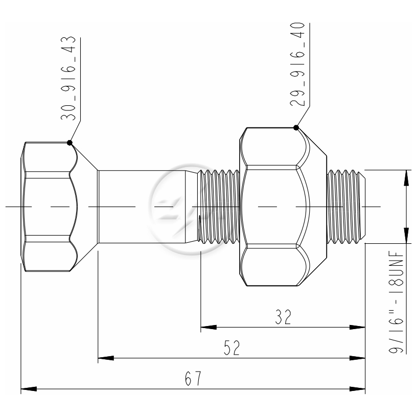 Kit 50 Parafuso Roda 9/16"-18UNF x 52 / 67 - ZM - 40.916.43 - (2)