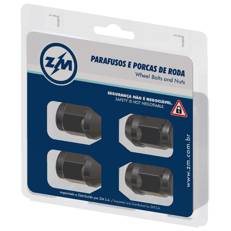 Jogo Porcas Roda Preto M12 x 1,5 - CH19mm - ZM - 41.012.30 - (1)
