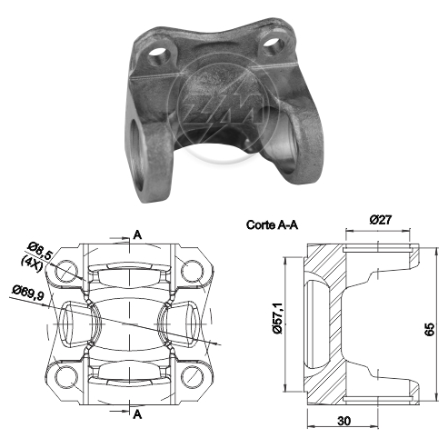 Flange de Orelha do Cardan - ZM - 435.001.00 - (1)