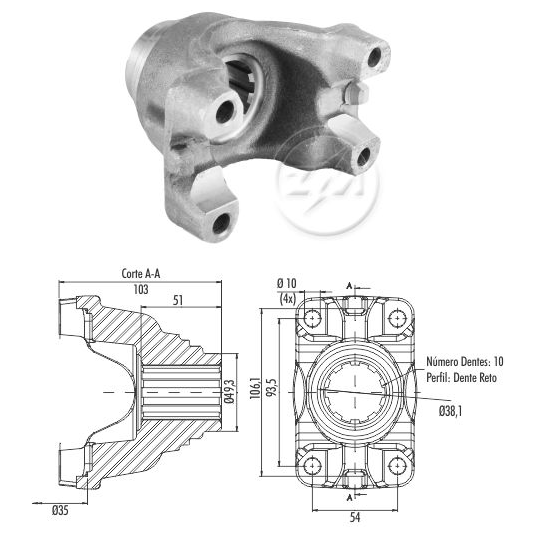 Terminal Yoke Acoplamento do Diferencial - ZM - 535.001.14 - (1)