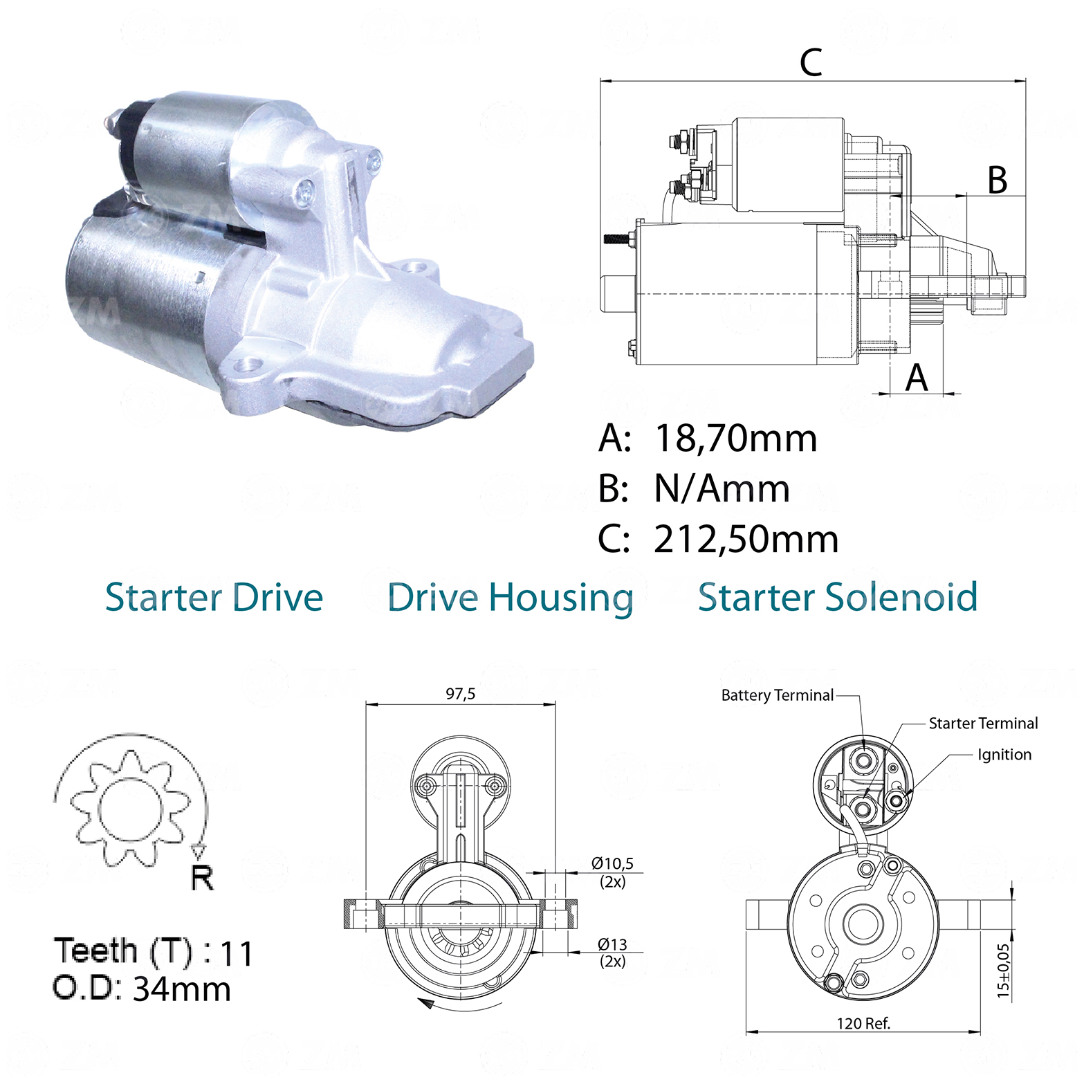 Motor de Partida 12V - ZM - 80.761.03 - (1)