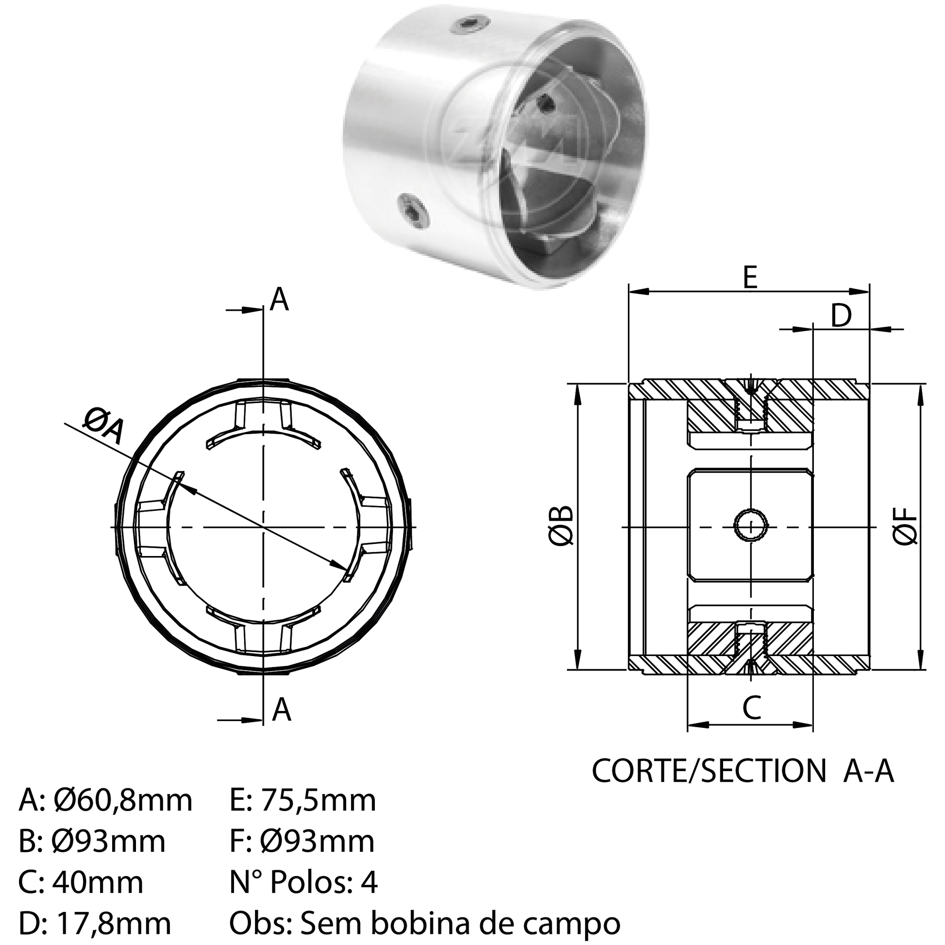 Carcaça Polar do Motor de Partida - ZM - 89.817.01 - (1)