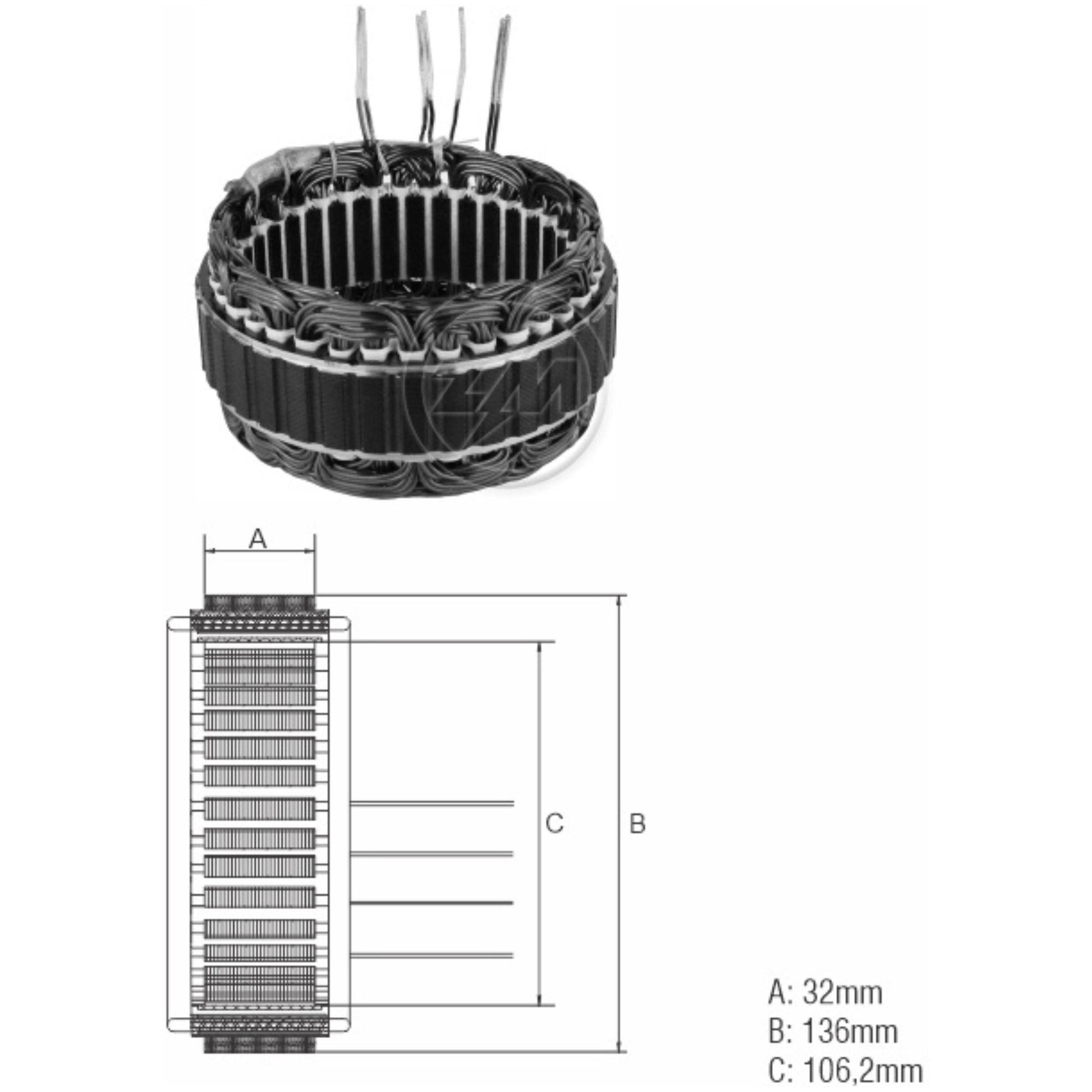 Estator do Alternador 12V 110A - ZM - 94.201.02 - (1)