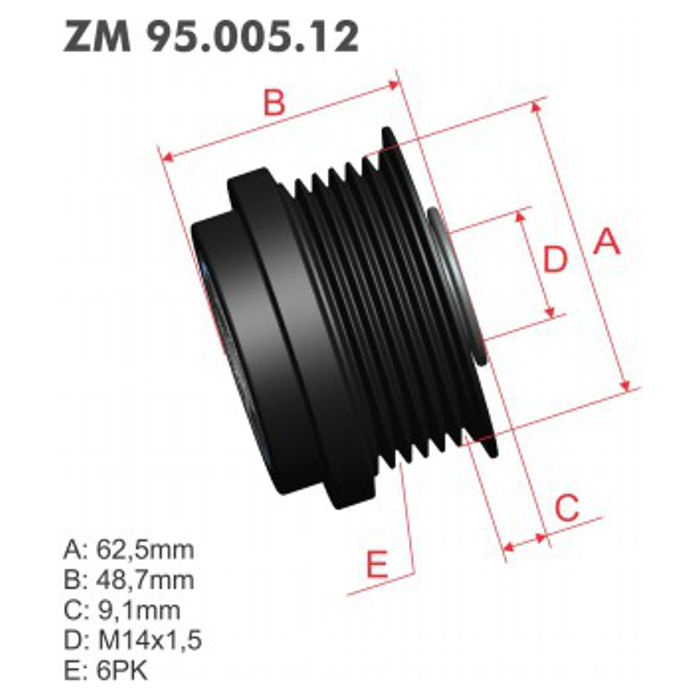 Polia Decoupler do Alternador - ZM - 95.005.12 - (1)