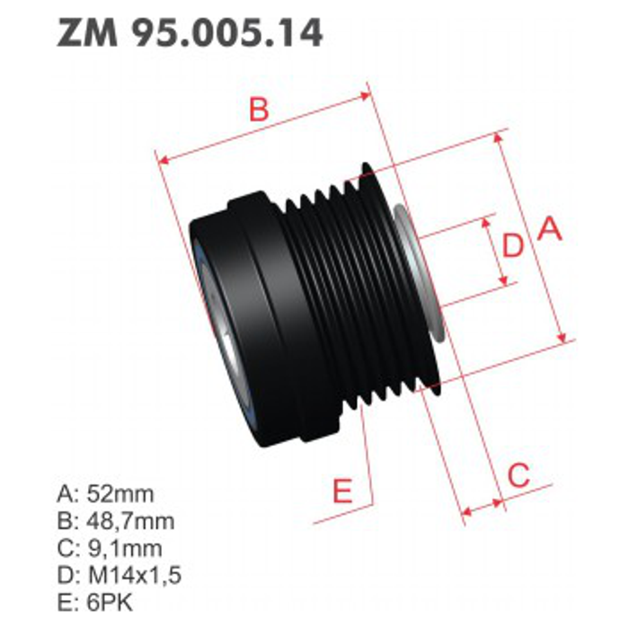 Polia Decoupler do Alternador - ZM - 95.005.14 - (1)