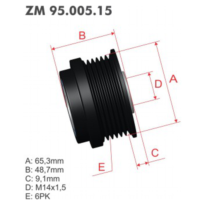 Polia Decoupler do Alternador - ZM - 95.005.15 - (1)
