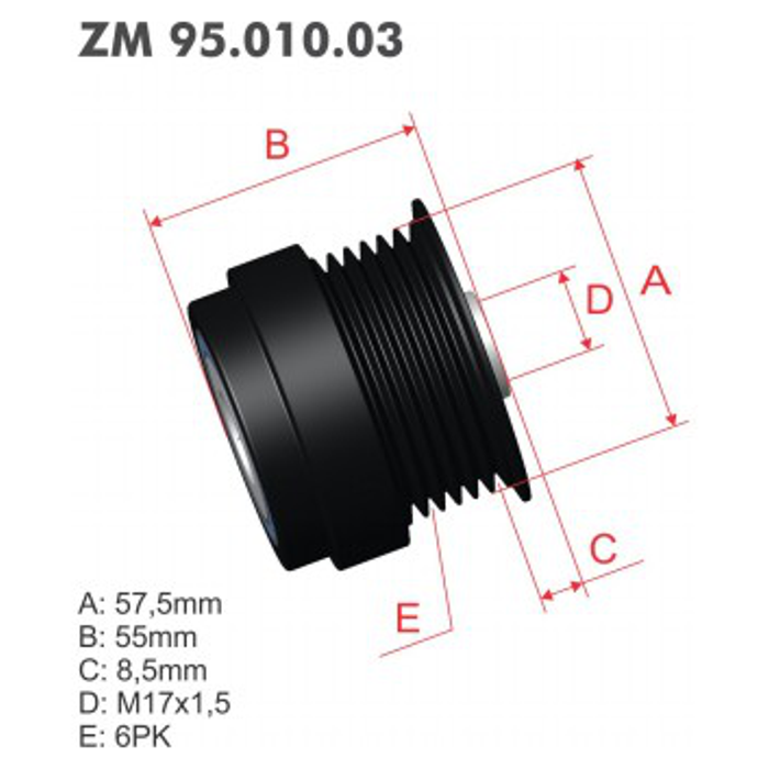 Polia Decoupler do Alternador - ZM - 95.010.03 - (1)