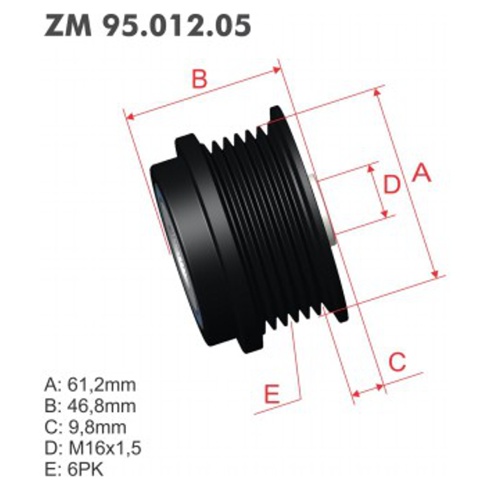 Polia Decoupler do Alternador - ZM - 95.012.05 - (1)
