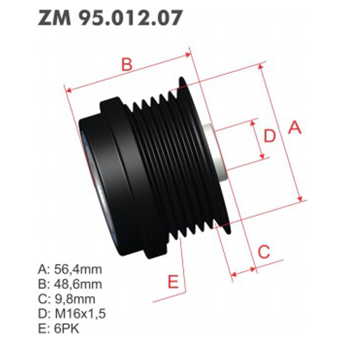 Polia Decoupler do Alternador - ZM - 95.012.07 - (1)