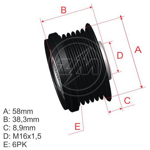 Polia de Roda Livre OAP do Alternador - ZM - 96.012.36 - (1)